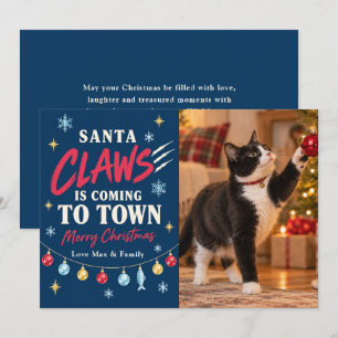 Santa Claws Christmas Cat Photo Holiday Card