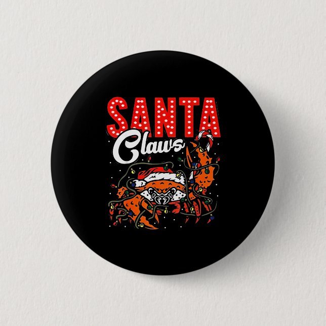 Santa Claws Christmas Funny Crab Lights Holiday Ca 2 Inch Round Button (Front)