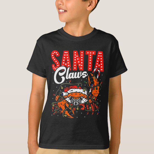 Santa Claws Christmas Funny Crab Lights Holiday Ca T-Shirt (Front)