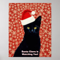 Santa "Claws" Claus Funny Black Cat Poster Art