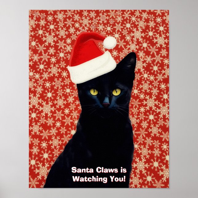 Santa "Claws" Claus Funny Black Cat Poster Art (Devant)