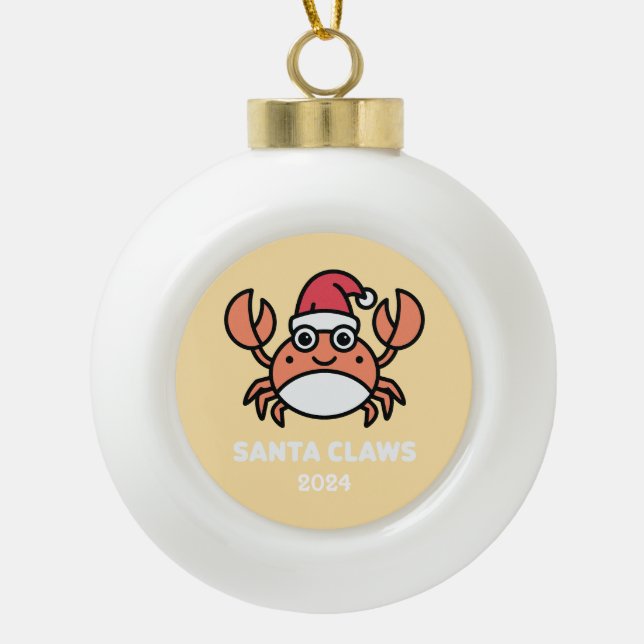 Santa Claws Crab Ceramic Ball Christmas Ornament (Front)