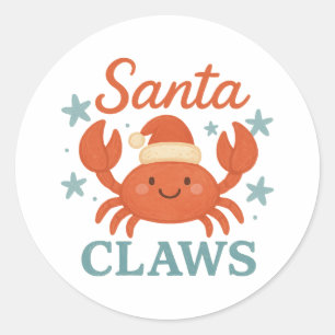 Santa Claws Funny Christmas Crab Holiday Classic Round Sticker