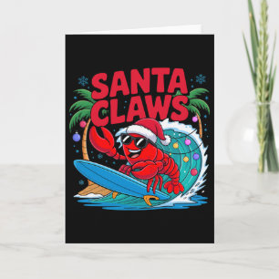 Santa Claws Funny Christmas Lobster With Palm Tree Card