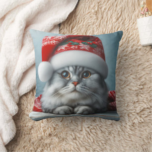 Santa Claws is Coming To Town - Festive Kitty Cat Throw Pillow