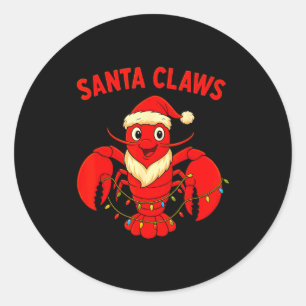 Santa Claws Lobster Christmas Lights Holiday Desig Classic Round Sticker