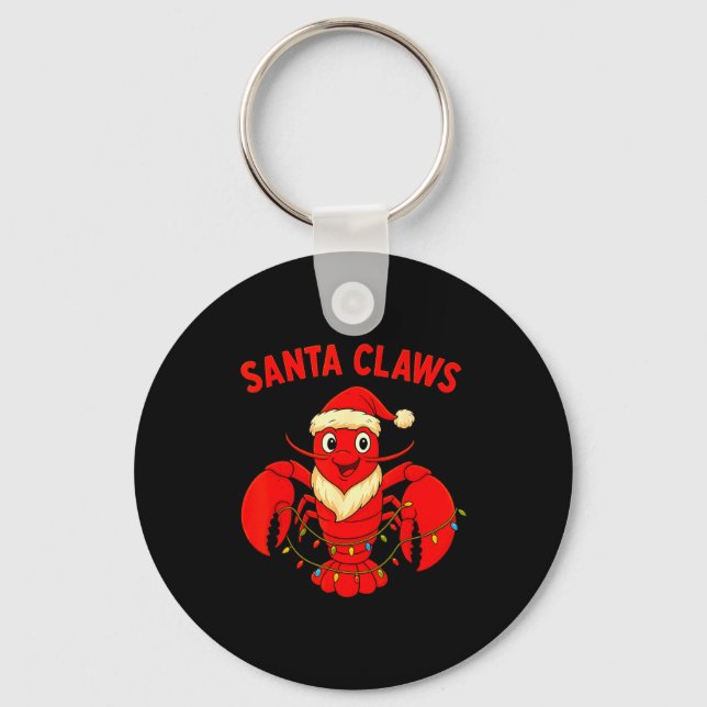 Santa Claws Lobster Christmas Lights Holiday Desig Keychain (Front)