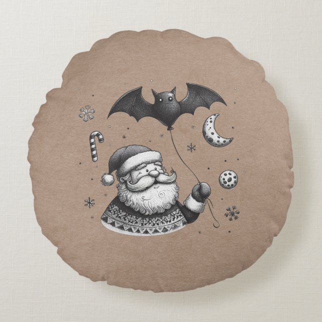 Santa Claws Round Pillow (Front)
