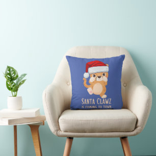 SANTA CLAWZ IS COMING TO TOWN funny X-mas Throw Pillow