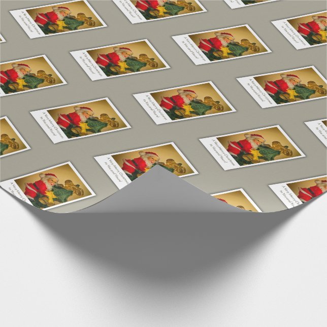 Santa Climbing the Christmas Tree, Custom Martini Wrapping Paper (Corner)