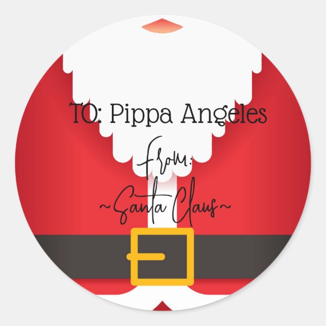 Santa Coat and belt Christmas gift tag label  (Front)