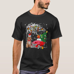 Santa Cockapoo Red Pickup Truck Carrying X Mas Tre T-Shirt