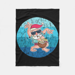 Santa Coconut Drink Vintage Ocean Water Christmas Fleece Blanket