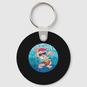 Santa Coconut Drink Vintage Ocean Water Christmas Keychain