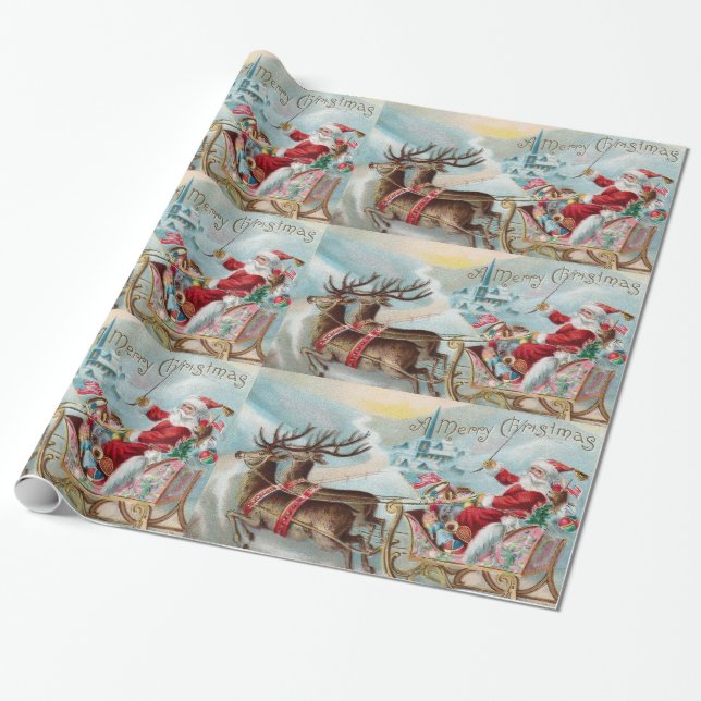 Santa Coming to Town Wrapping Paper (Unrolled)