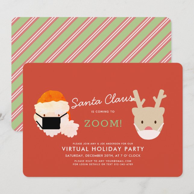 Santa Coming to Zoom Red Virtual Holiday Party I Invitation (Front/Back)