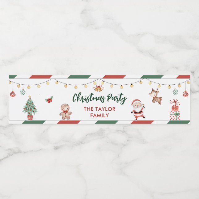 Santa Cookies Christmas Party  Water Bottle Label (Single Label)