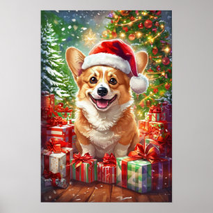 Santa Corgi Christmas Poster - Canvas Wall Art