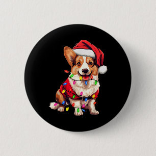 Santa Corgi Dog Christmas Lights Xmas Pajama Dog L 2 Inch Round Button