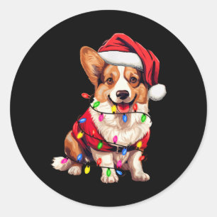 Santa Corgi Dog Christmas Lights Xmas Pajama Dog L Classic Round Sticker