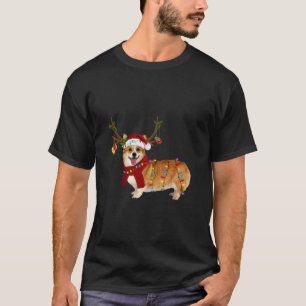 Santa Corgi Reindeer Light Christmas Gifts T-Shirt
