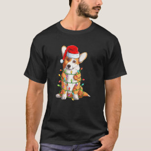 Santa Corgi With Christmas Tree Lights Funny Xmas  T-Shirt