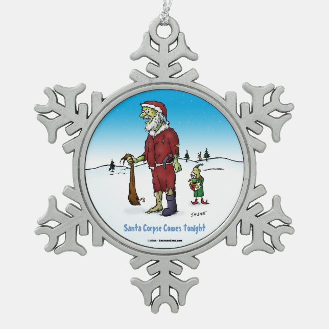 Santa Corpse Funny Zombie Cartoon Snowflake Pewter Christmas Ornament (Front)