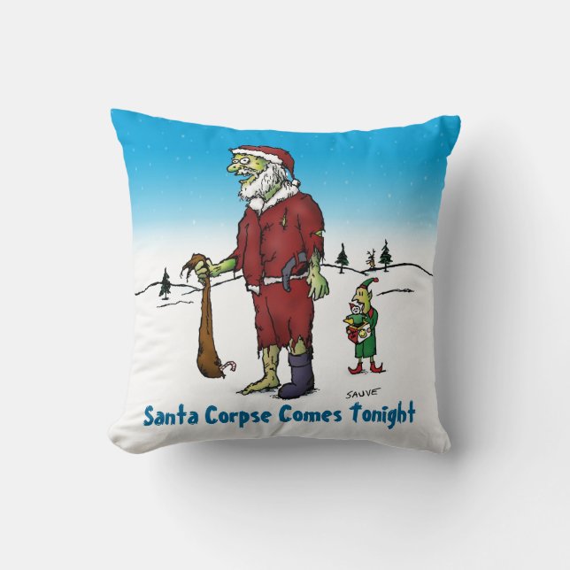 Santa Corpse Funny Zombie Cartoon Throw Pillow (Front)