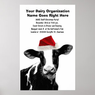 Santa Cow - Dairy Cow wearing Santa Hat Poster