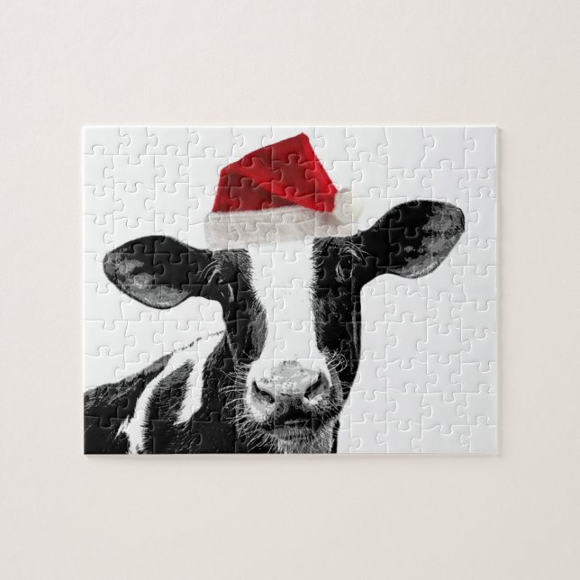 Santa Cow -Holstein Dairy Christmas Cow Jigsaw Puzzle (Horizontal)