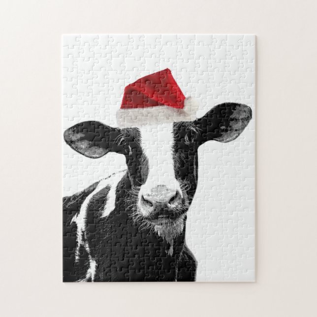 Santa Cow -Holstein Dairy Christmas Cow Jigsaw Puzzle (Vertical)