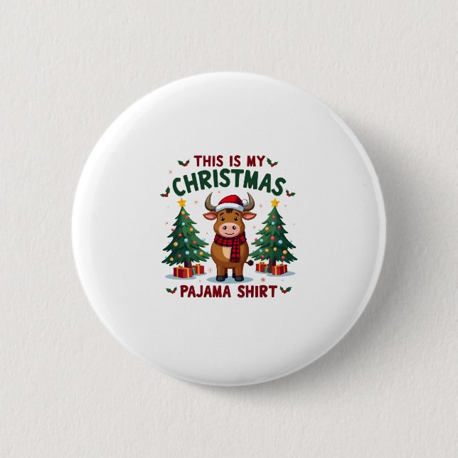Santa Cow Xmas Tree Lights This Is My Christmas Pa 2 Inch Round Button (Front)