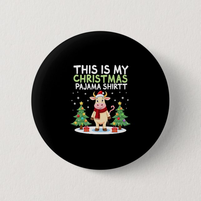 Santa Cow Xmas Tree Lights This Is My Christmas Pa 2 Inch Round Button (Front)
