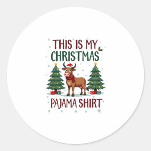 Santa Cow Xmas Tree Lights This Is My Christmas Pa Classic Round Sticker