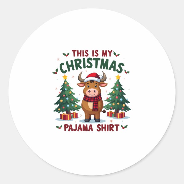 Santa Cow Xmas Tree Lights This Is My Christmas Pa Classic Round Sticker (Front)