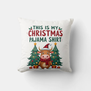 Santa Cow Xmas Tree Lights This Is My Christmas Pa Throw Pillow