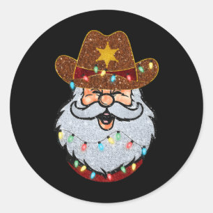 Santa Cowboy Western Christmas Xmas Lights Holiday Classic Round Sticker