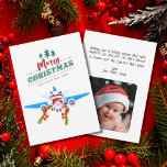 Santa crashes into Airplane, Photo,Funny Christmas Holiday Card<br><div class="desc">Santa crashes into Airplane, Photo, Funny Merry Christmas Holiday Card. Design features an illustration of a big airplane with Santa crashing into it and holding onto to the presents as to not lose them. The greeting 'Merry Christmas and Happy New Year sits above them. The back of card has a...</div>