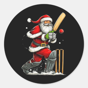 Santa Cricket Player Funny Christmas Cricket Pajam Classic Round Sticker