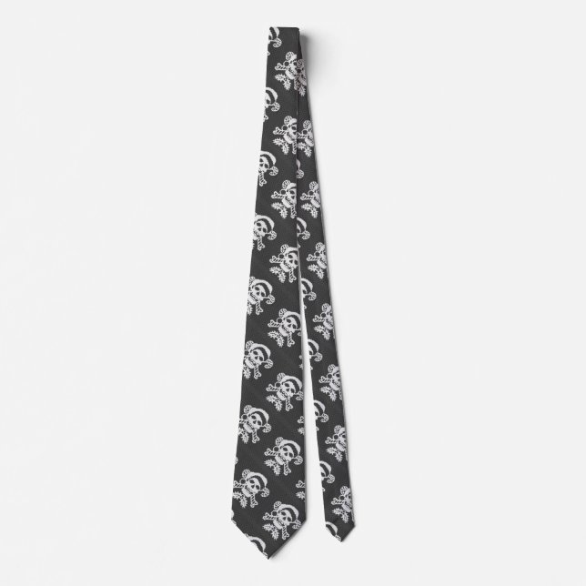Santa Crossbones Skull in Ugly Sweater Style Tie (Front)