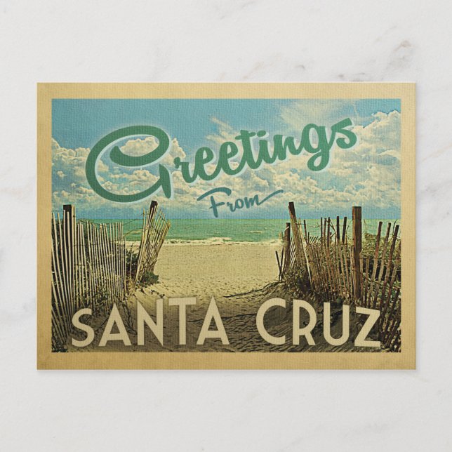 Santa Cruz Beach Vintage Travel Postcard (Front)