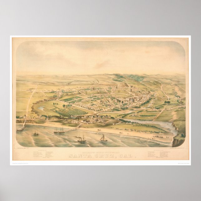 Santa Cruz, CA. Panoramic Map (1586A) - Restored Poster (Front)