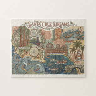 Santa Cruz California Dreams Map Surfing Coast Jigsaw Puzzle