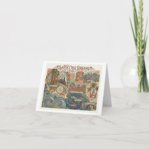 Santa Cruz California Dreams Map UCSC Surfing Holiday Card
