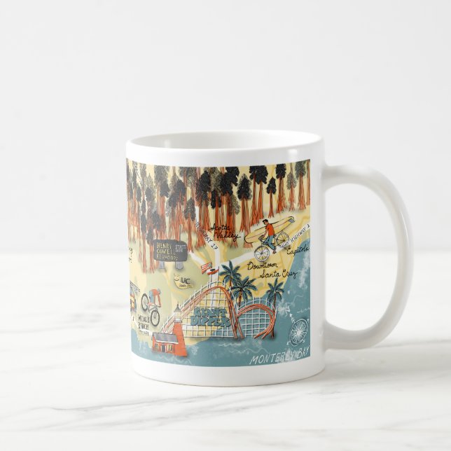 Santa Cruz California Illustrated Map Art Coffee Mug (Right)