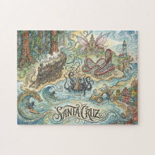 Santa Cruz California Illustrated Map Mythical Jigsaw Puzzle