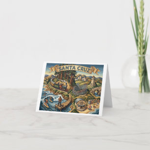 Santa Cruz California Illustrated Map UCSC Wharf Holiday Card