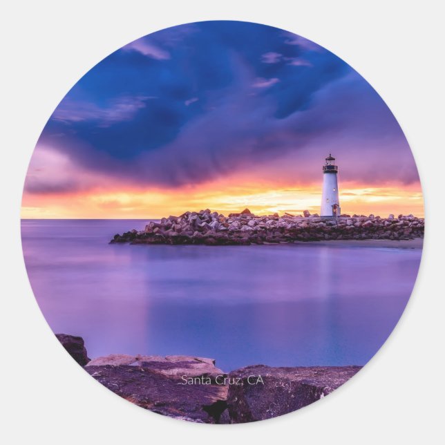 Santa Cruz, California Lighthouse, Classic Round Sticker (Front)