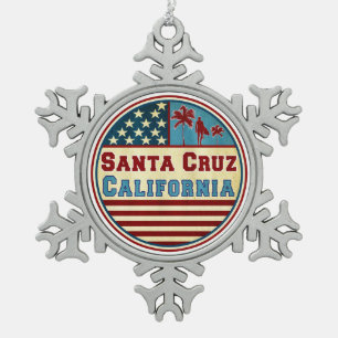 Santa Cruz California Ocean Surf Surfer Surfing Snowflake Pewter Christmas Ornament