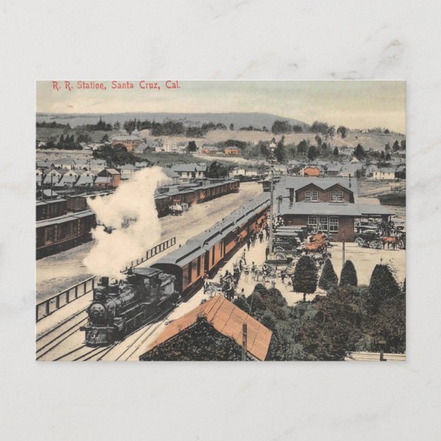 Santa Cruz California Railroad Station 1907 Postcard (Front)